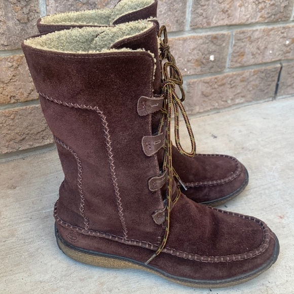 Timberland Fauna Waterproof Brown Leather Moc Toe Lace-Up Boots Women’s 7 - Picture 3 of 15